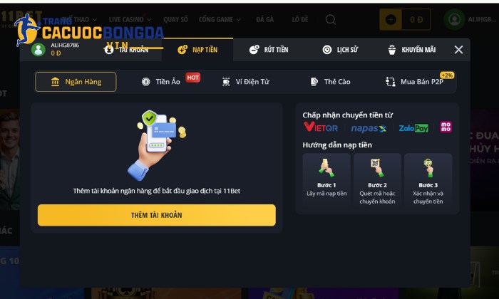 Hệ thống thanh toán đa dạng tại 11BET